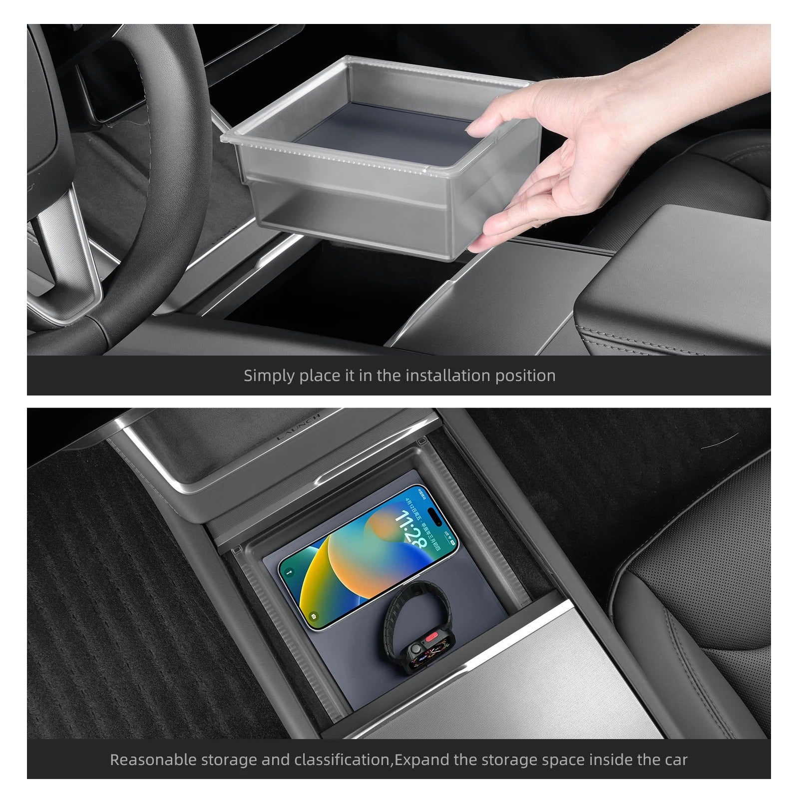 Center Console Transparent 2/PC Storage Tray For Tesla Model Y Juniper (2025+)