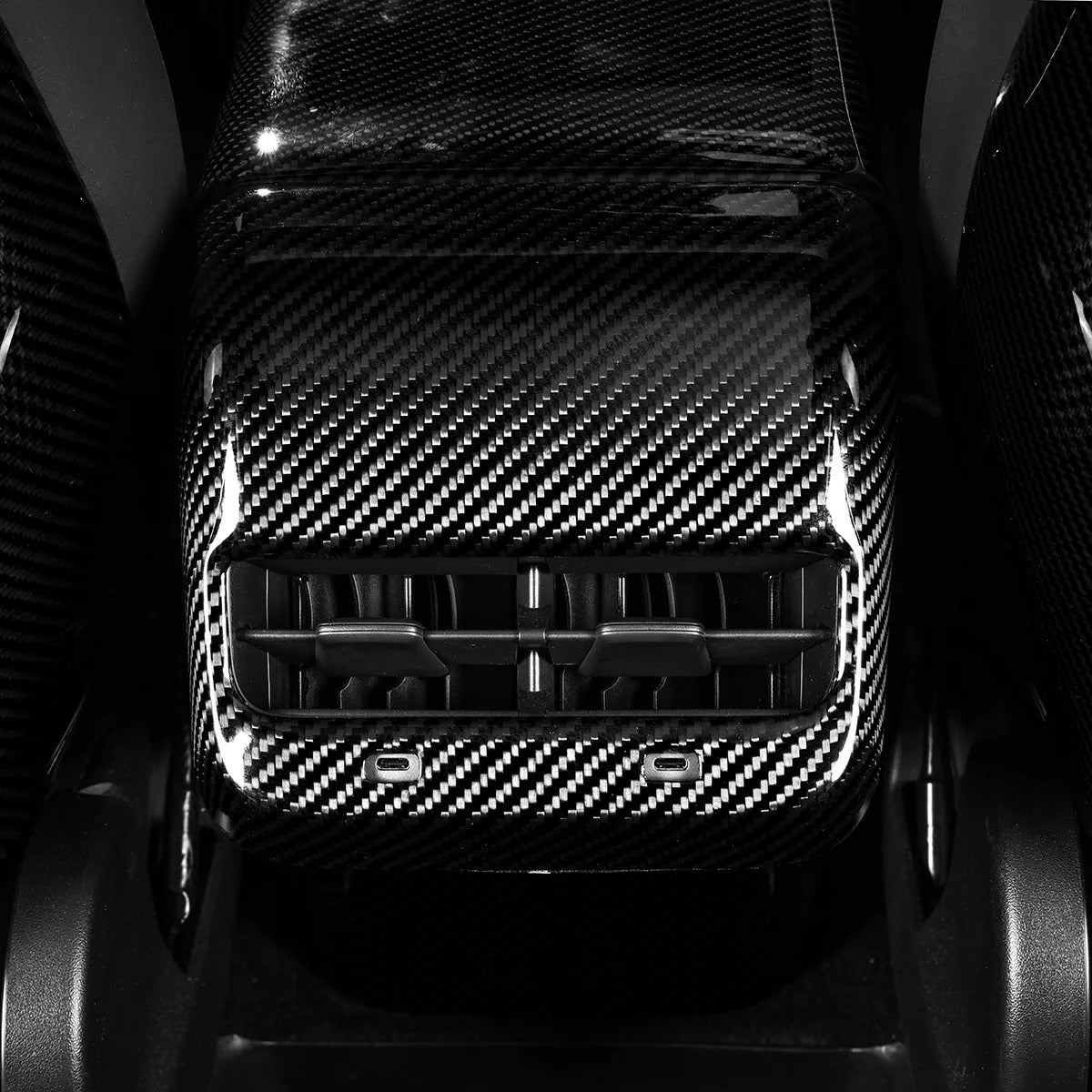 Installed real carbon fiber rear center console air vent cover for Tesla Model 3 and Model Y 2017-2023