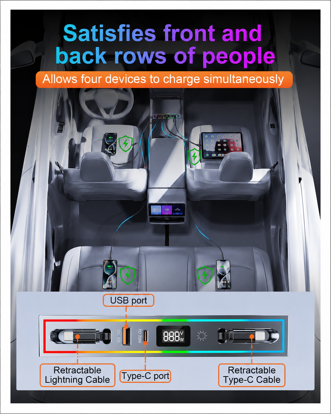 RGB Retractable Charging Docking Station for Tesla Model Y Juniper (2025+)