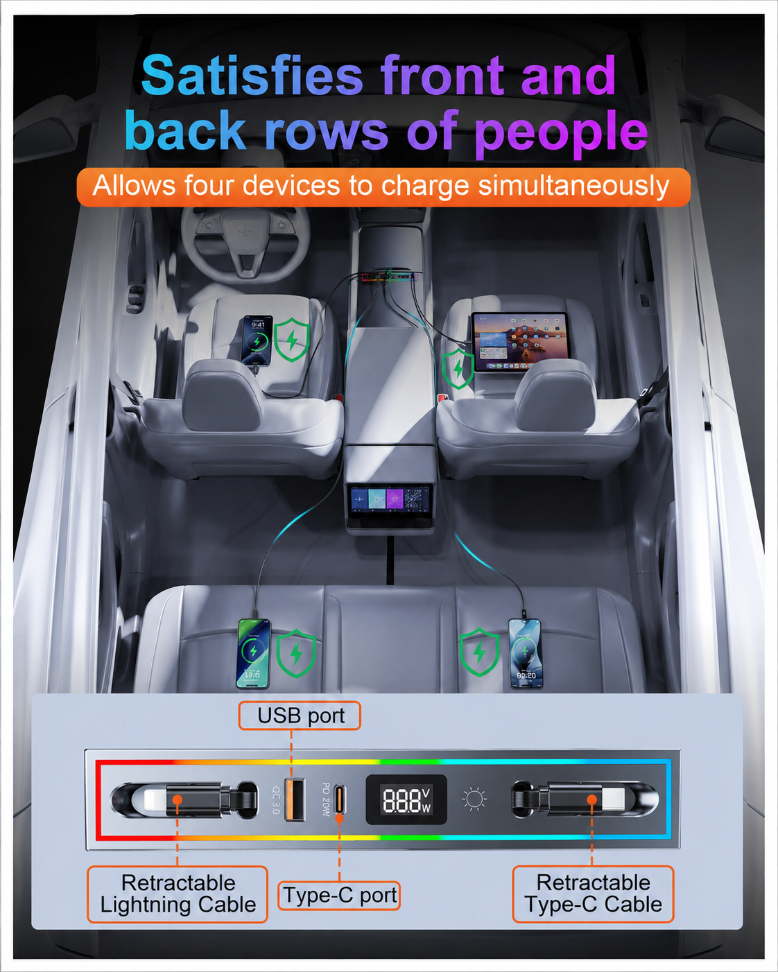RGB Retractable Charging Docking Station for Tesla Model 3 Highland (2024+)