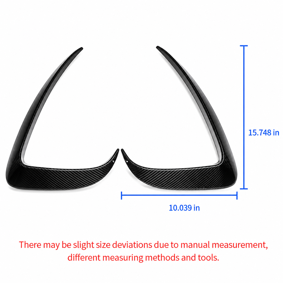 Tesla Model S dry carbon fiber front fog light trim cover set — dimensions