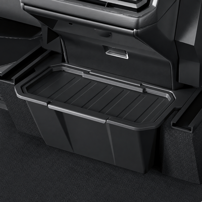 Tesla Cybertruck rear center console storage box with lid installed