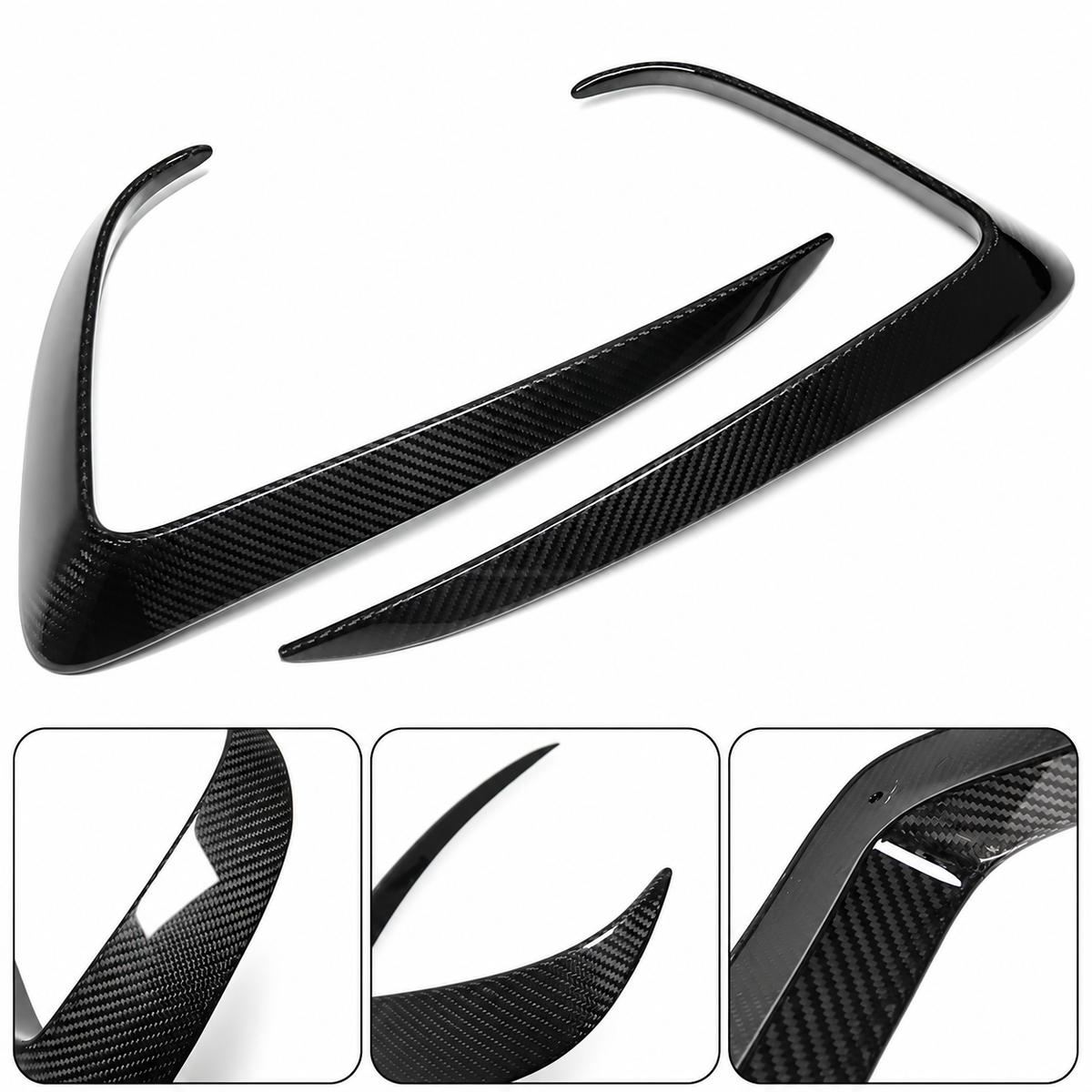 Tesla Model S dry carbon fiber front fog light trim cover set — detail views
