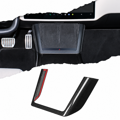 Tesla Model S dry carbon fiber wireless charging surround trim — installed view