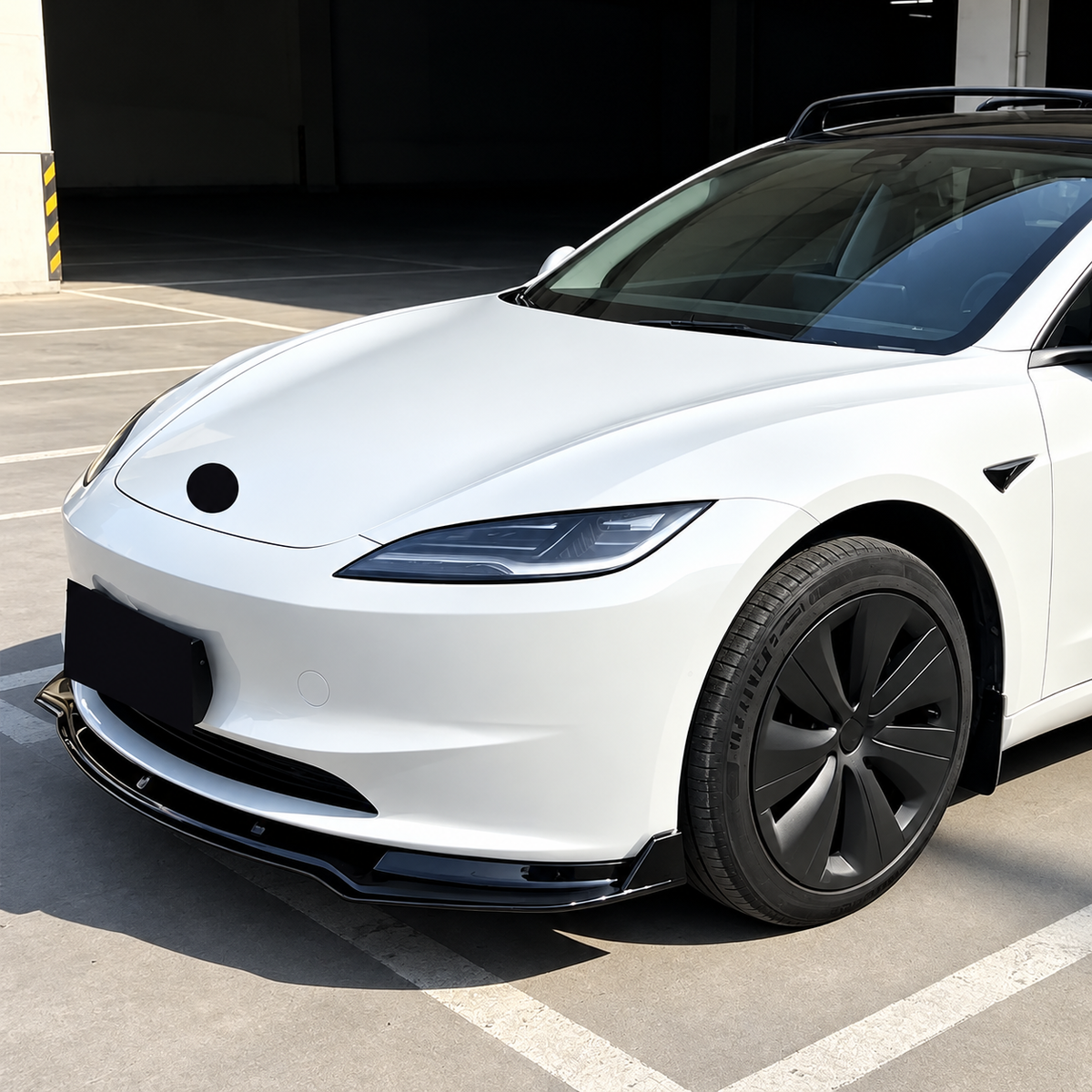 Gloss Black front lip installed on Tesla Model 3 Highland