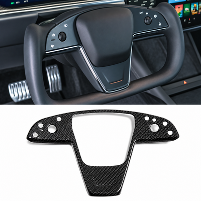 Tesla Model S dry carbon fiber yoke steering wheel frame trim cover (2021–2023) — wheel reference and overlay