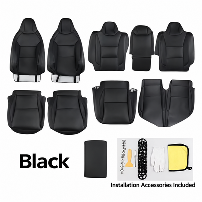 Black Tesla Cybertruck PU leather seat cover set with armrest cover and installation accessories