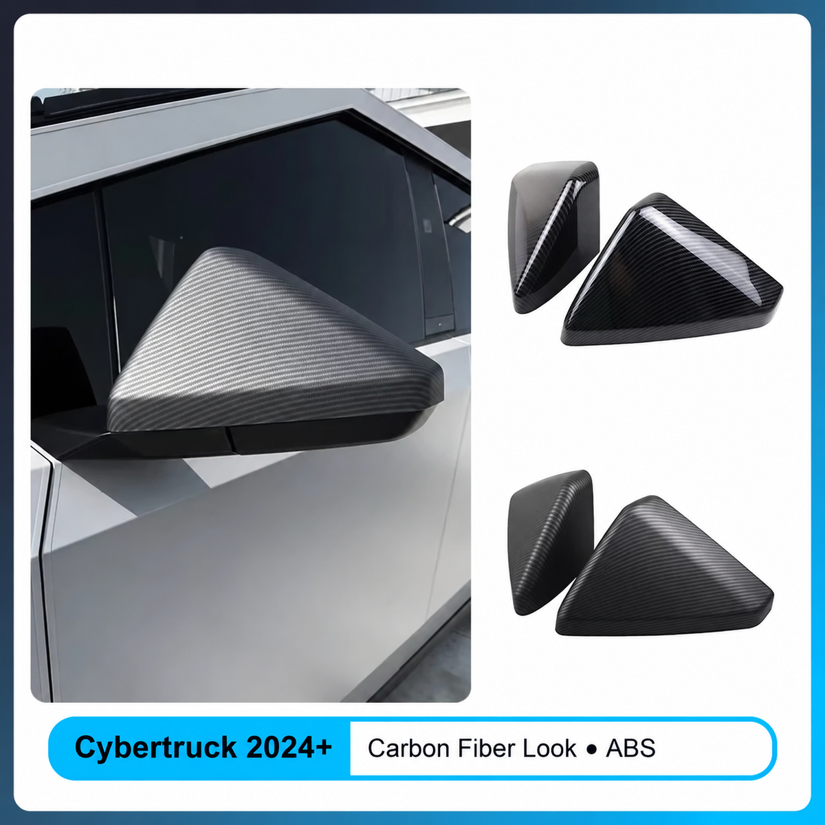 Cybertruck carbon fiber look mirror covers in gloss and matte