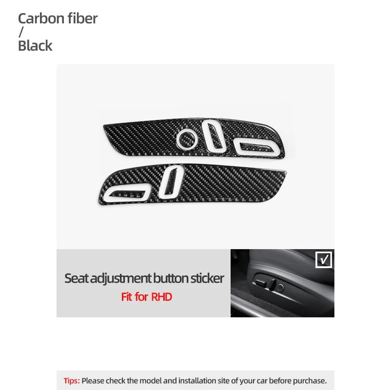 Carbon Fiber Stick On Seat Adjustment Button Panel Covers for Tesla Model 3 Highland (2024+)