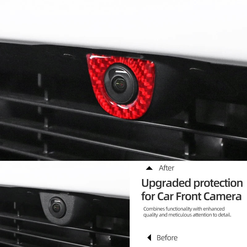 Carbon Fiber Stick On Front Camera Frame Trim Cover for Tesla Model Y Juniper (2025+)
