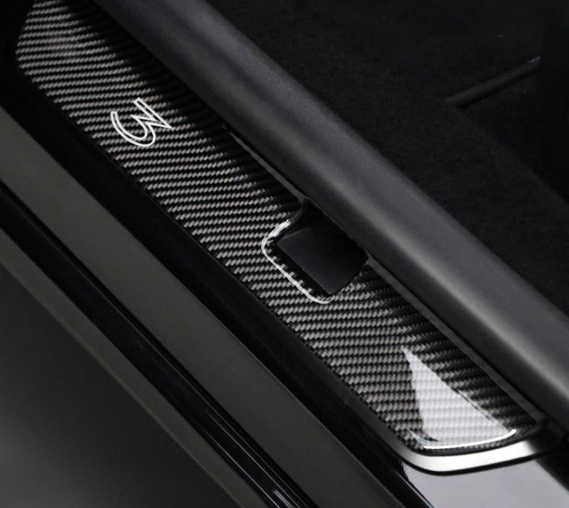 Carbon Fiber Leather  Stick On Door SillCovers for Tesla Model 3 Highland (2024+)