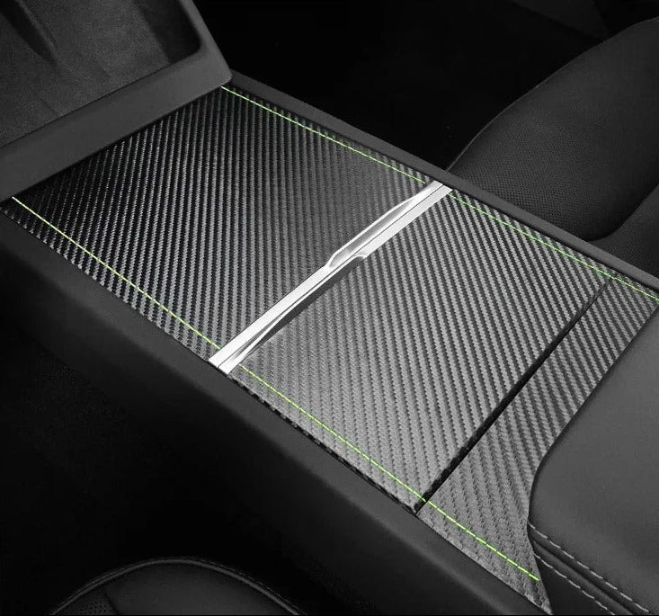 Alcantara & Carbon Fiber Leather Stick On Center Console Protective Trim Set for Tesla Model 3 Highland (2024+)