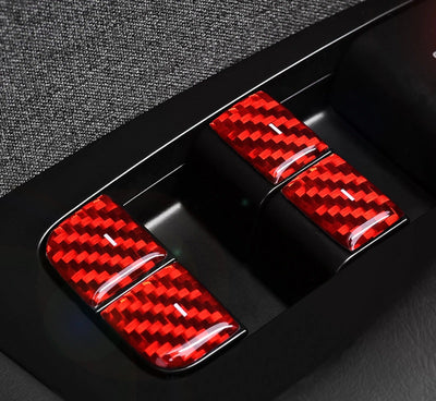Black Carbon Fiber Window Switch Button Stick On Covers for Tesla Model Y Juniper