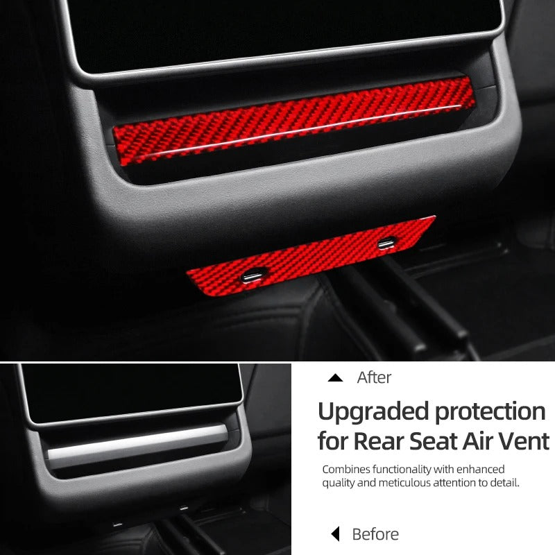 Carbon Fiber Stick On Rear Screen Air Vent Covers for Tesla Model 3 Highland (2024+)