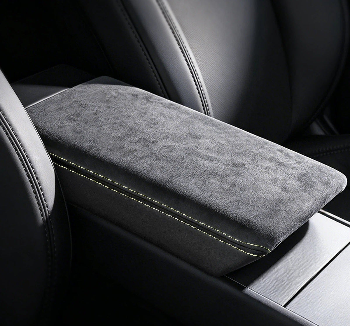 Alcantara & Carbon Fiber Leather Center Console Armrest Stick On Cover for Tesla Model Y Juniper (2025+)
