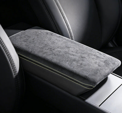Alcantara & Carbon Fiber Leather Center Console Armrest Stick On Cover for Tesla Model Y Juniper (2025+)
