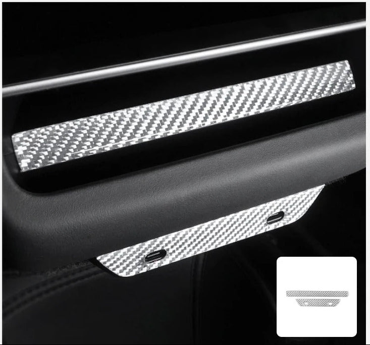 Carbon Fiber Stick On Rear Screen Air Vent Covers for Tesla Model 3 Highland (2024+)