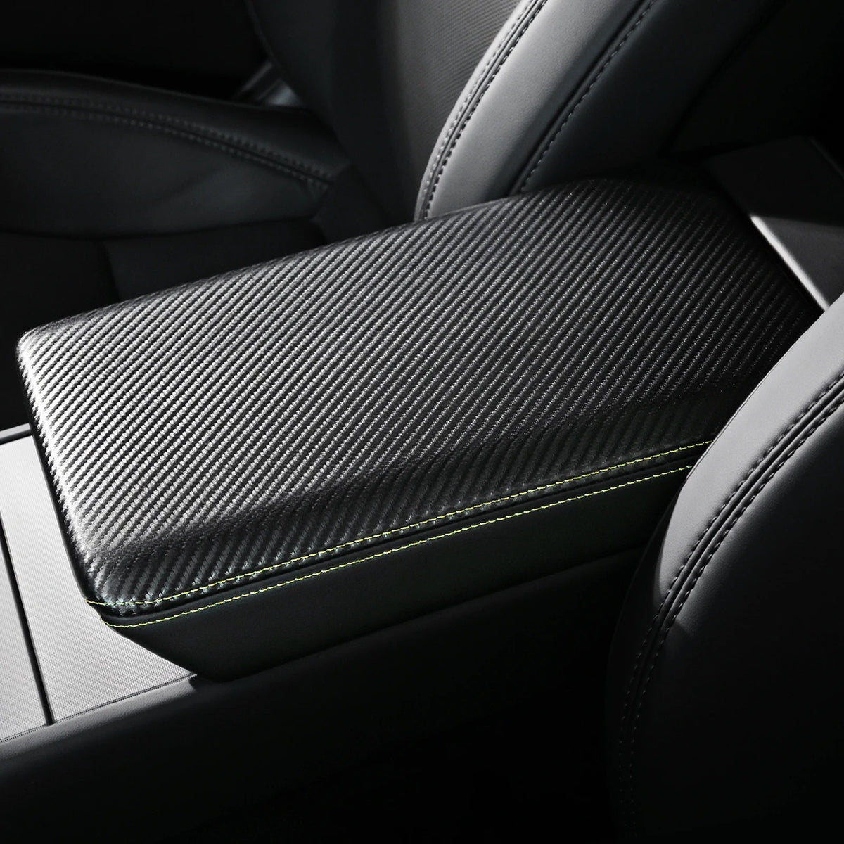 Alcantara & Carbon Fiber Leather Center Console Armrest Stick On Cover for Tesla Model Y Juniper (2025+)