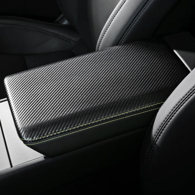 Alcantara & Carbon Fiber Leather Center Console Armrest Stick On Cover for Tesla Model Y Juniper (2025+)