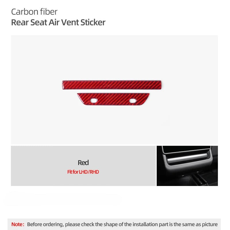 Carbon Fiber Stick On Rear Screen Air Vent Covers for Tesla Model 3 Highland (2024+)