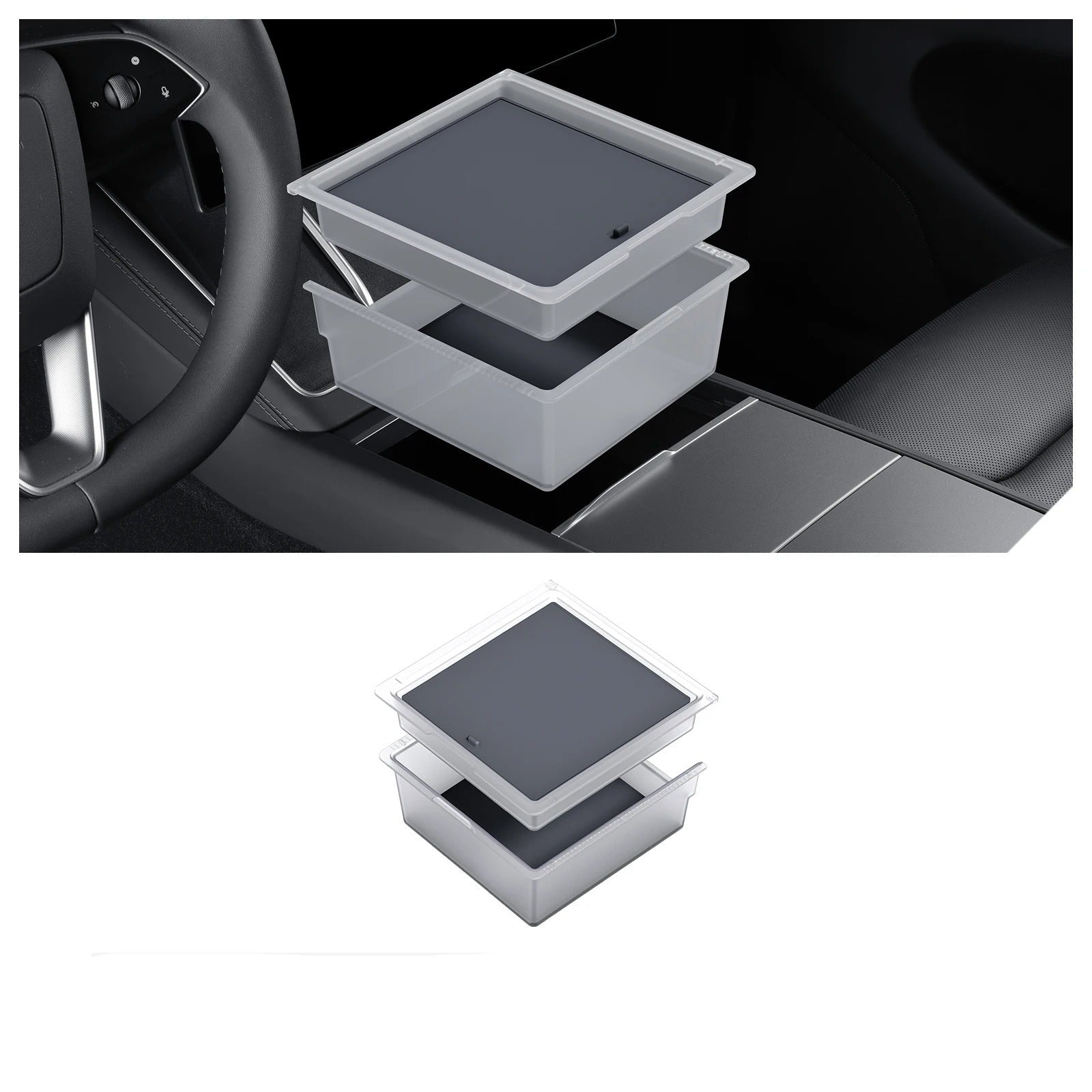 Center Console Transparent 2/PC Storage Tray For Tesla Model Y Juniper (2025+)