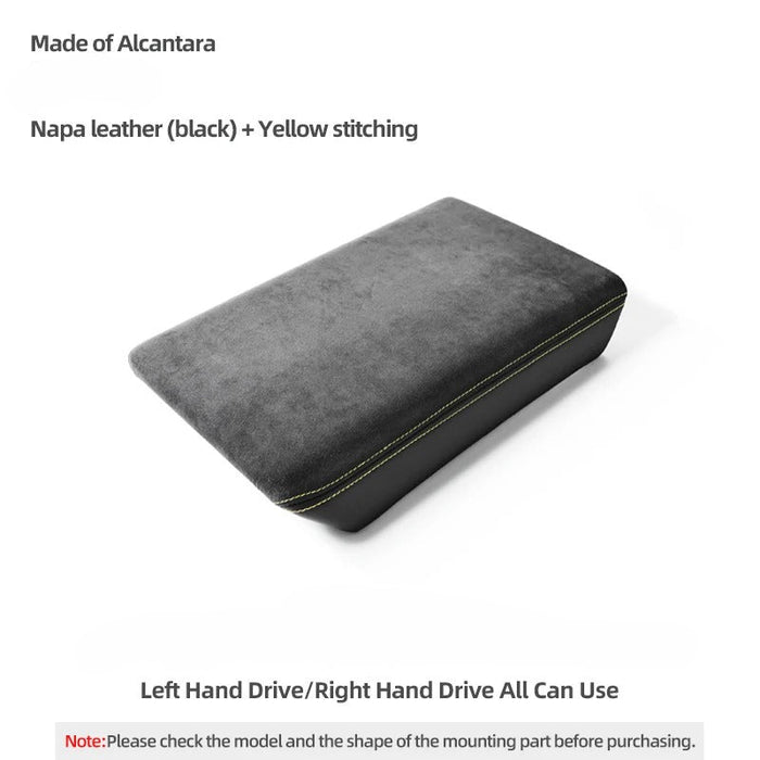 Alcantara & Carbon Fiber Leather Center Console Armrest Stick On Cover for Tesla Model Y Juniper (2025+)