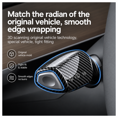 Close-up ABS carbon fiber-look shift lever cover for Tesla Model 3 Highland and Model Y Juniper