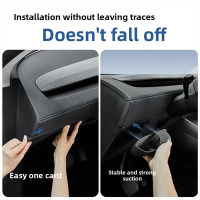 No-trace installation of driver side storage organizer for Tesla