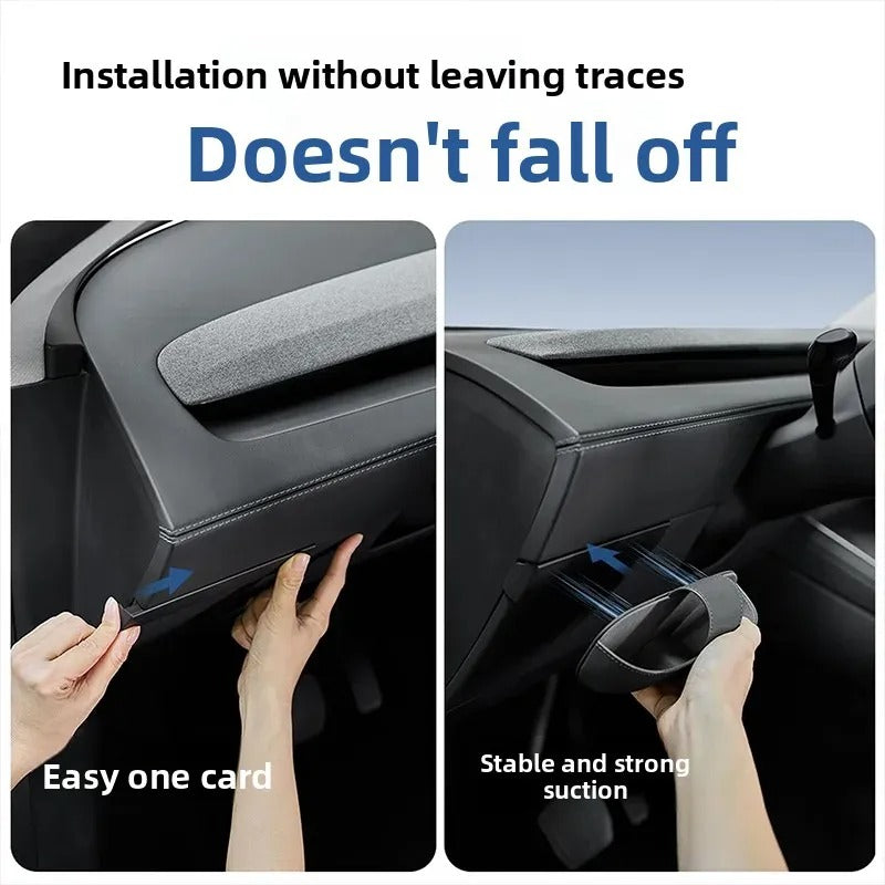 No-trace installation of driver side storage organizer for Tesla