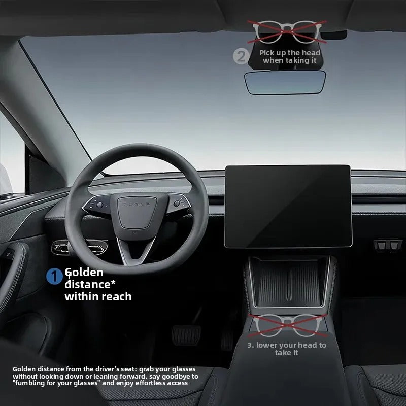 Driver accessible storage organizer position in Tesla Model 3 Highland and Model Y Juniper