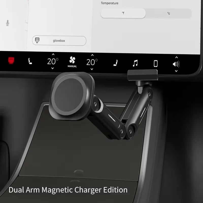 Dual arm magnetic charger mount for Tesla Model 3 and Model Y