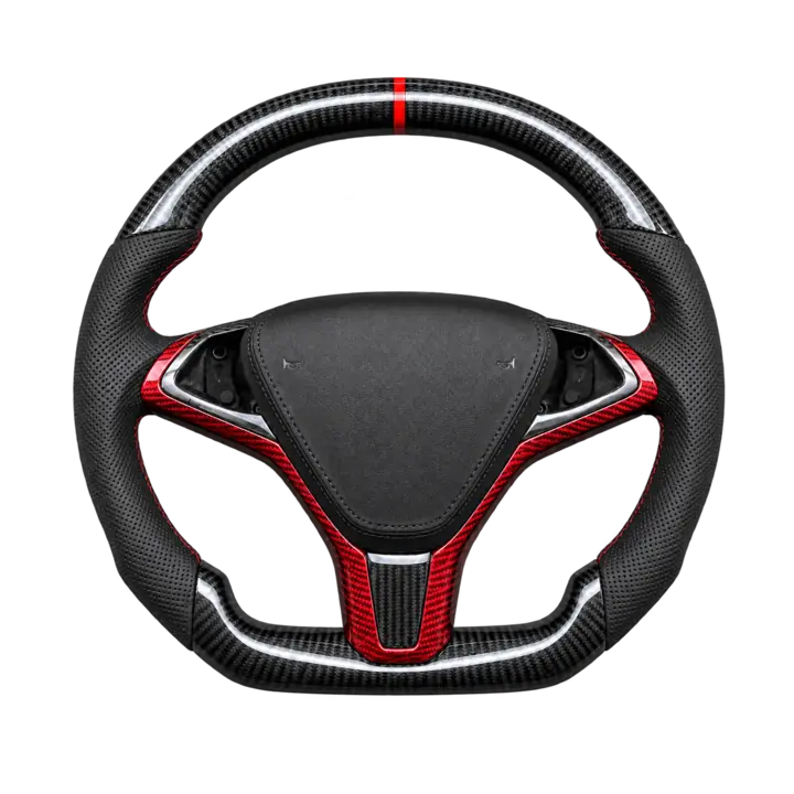 Red Carbon Fiber Steering Wheel custom Tesla steering wheel example
