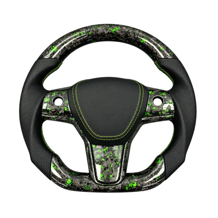 Green Forged Carbon Steering Wheel custom Tesla steering wheel example